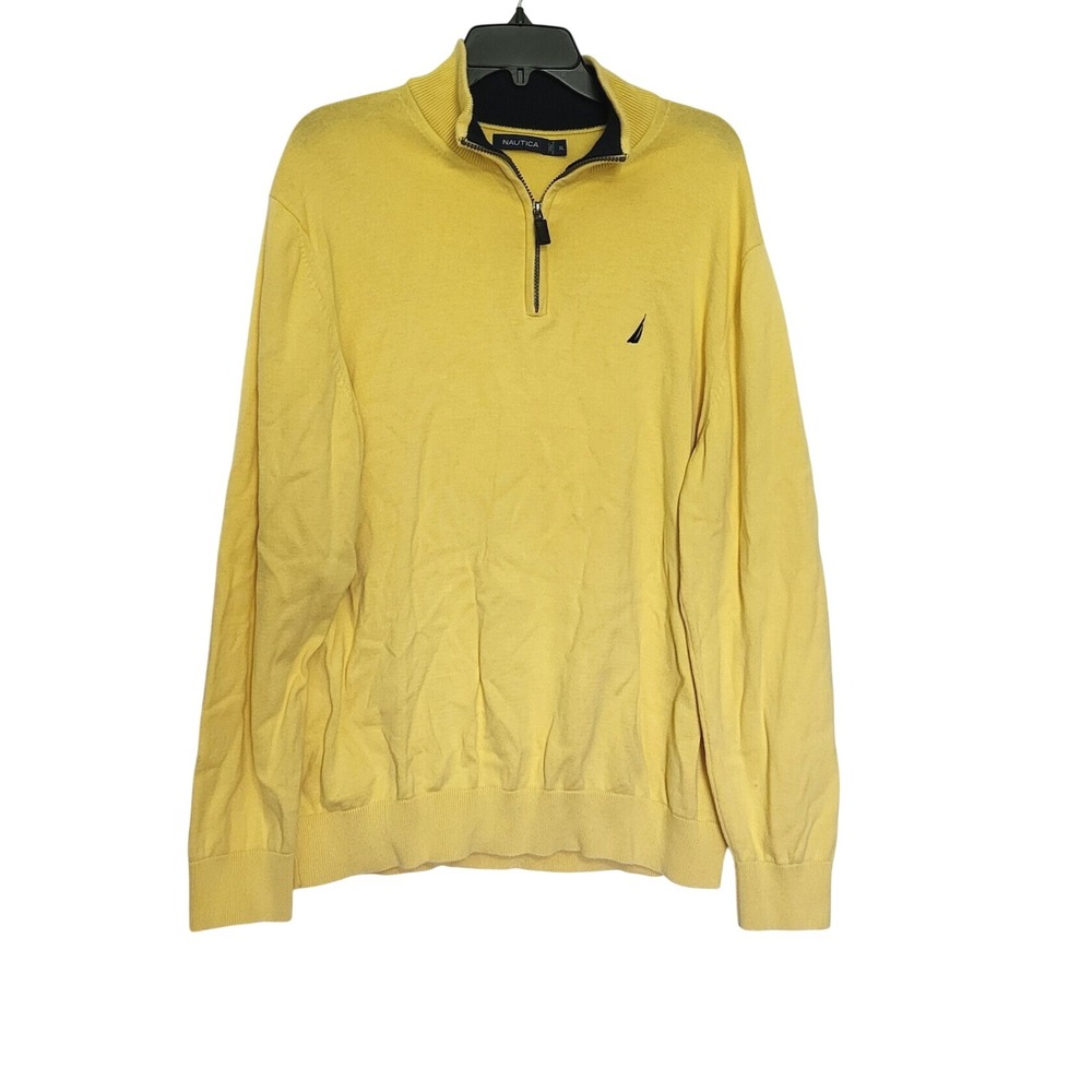Nautica Mens Yellow Quarter-Zip Classic Vintage Style Pullover Preppy Sweater XL
